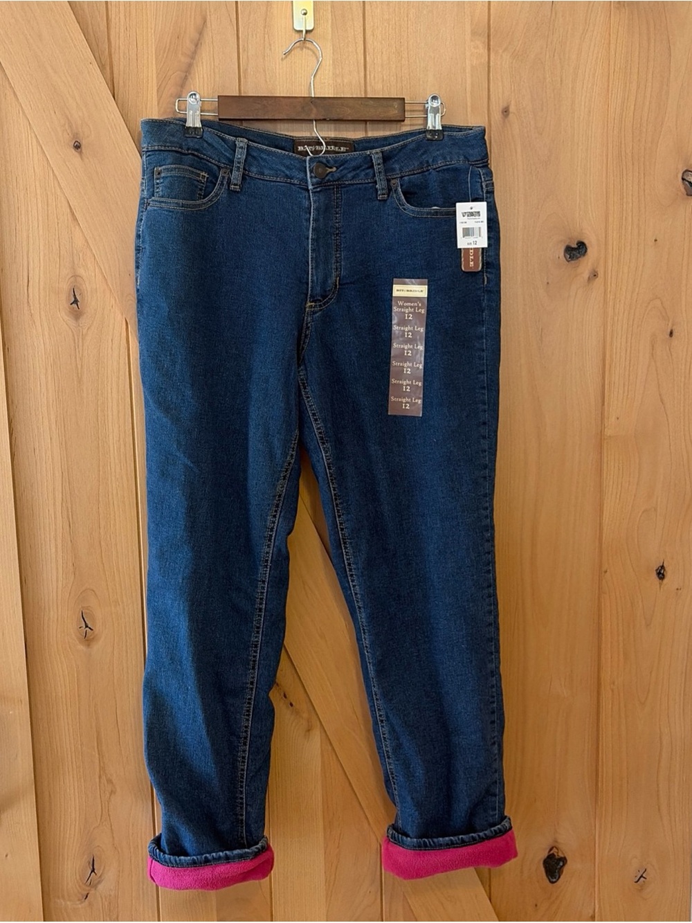 NWT Bit Bridle Pink Fleece Lined Straight Leg Jeans Women’s 12
